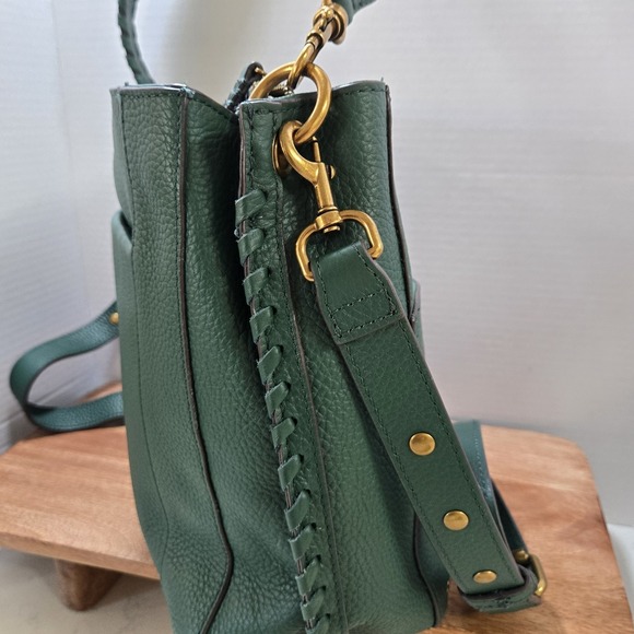 American Leather Co Green Pebbled Leather Crossbody Shoulder Bag Whipstitch... - Picture 9 of 16
